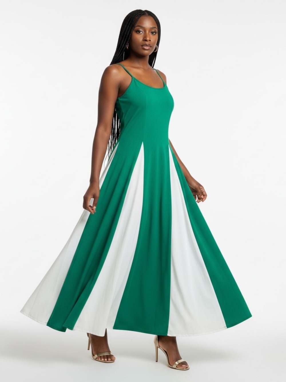 Emerald & White Two-Tone Spaghetti-Strap Maxi Dress